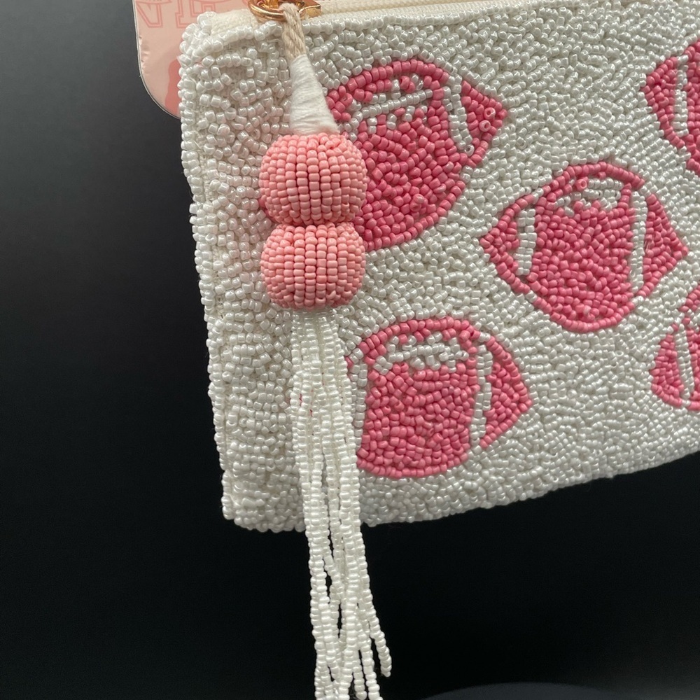 Wandering Moon Pink Football Beaded Travel Pouch Coin Purse Handmade in India - Picture 3 of 5